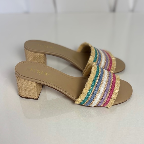 J. Crew Shoes - J. Crew Striped Raffia Block Heel Slide Sandals Women's‎ Size 8 Rainbow Festive
